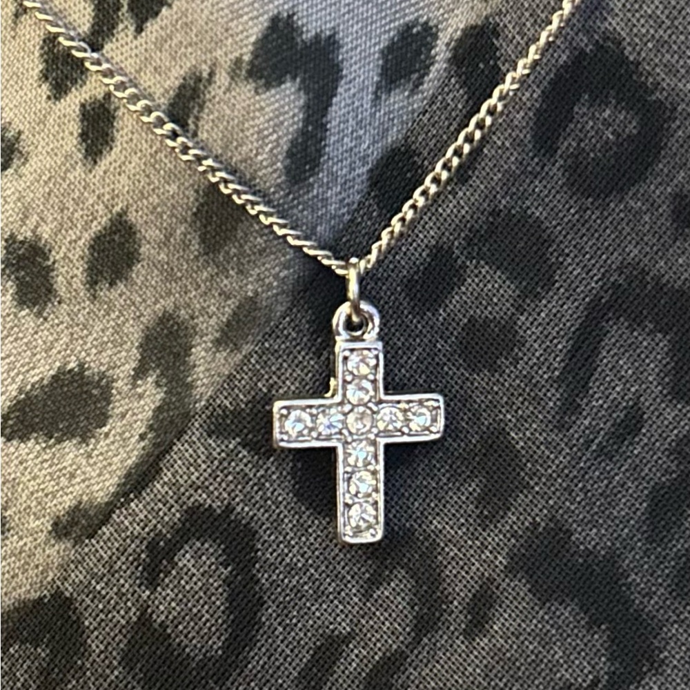 NWT..Guess Silver Crystal Cross Necklace